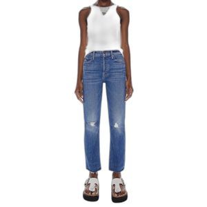 MOTHER The Tom Cat Ankle Fray Straight Leg Hi Rise Jeans, "Globetrotter" Sz 28